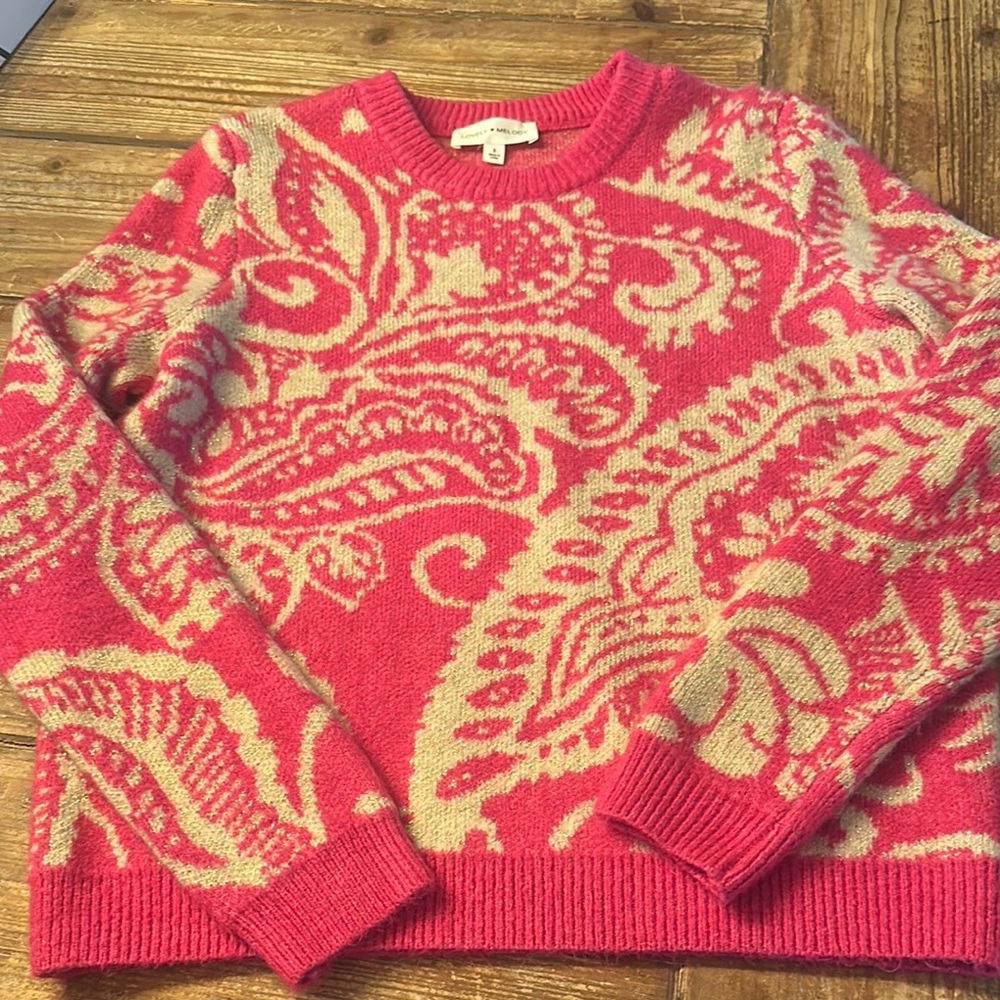 Lovely Melody Pink and Cream Crew Neck Sweater